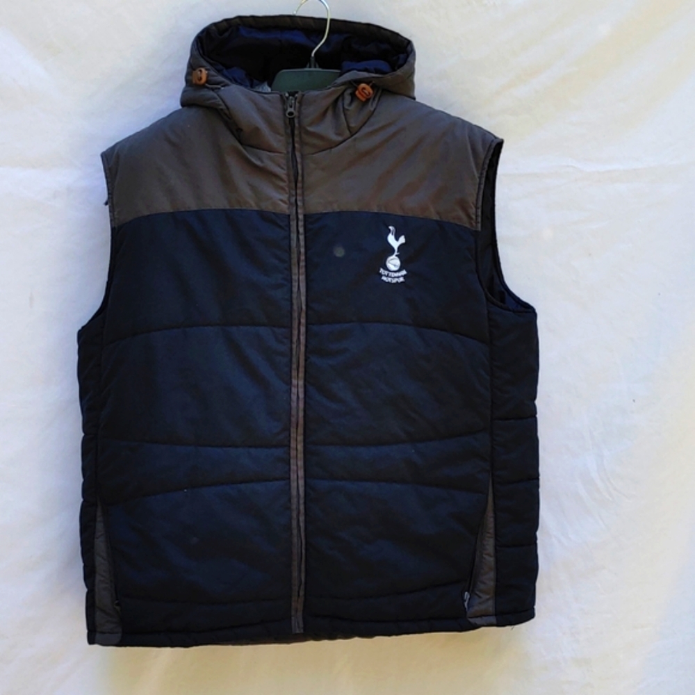 Men's original Tottenham Hotspur's vest, black & brown embroidered, hood, XL